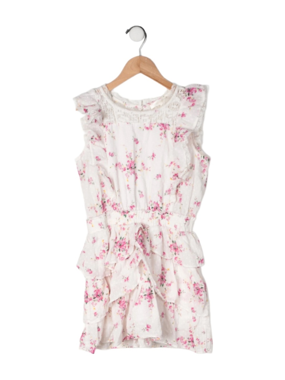 LoveShackFancy Pink & White Floral Ruffle Decker Dress Size 10